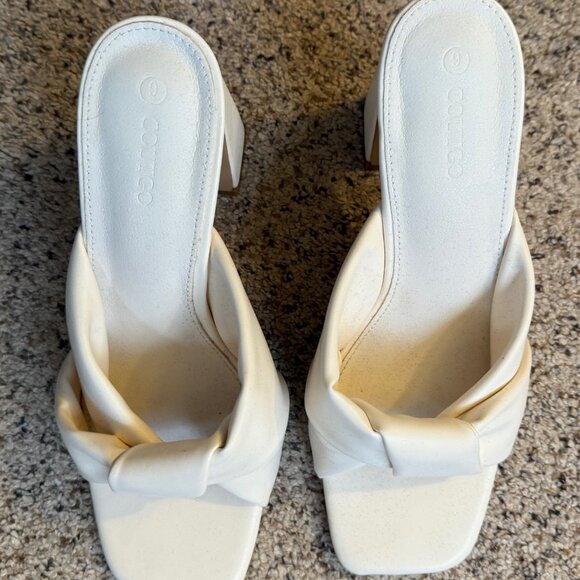 Coutgo Womens Chunky Heeled Mules Puffy Knot Square Open Toe Slip On - Picture 3 of 4